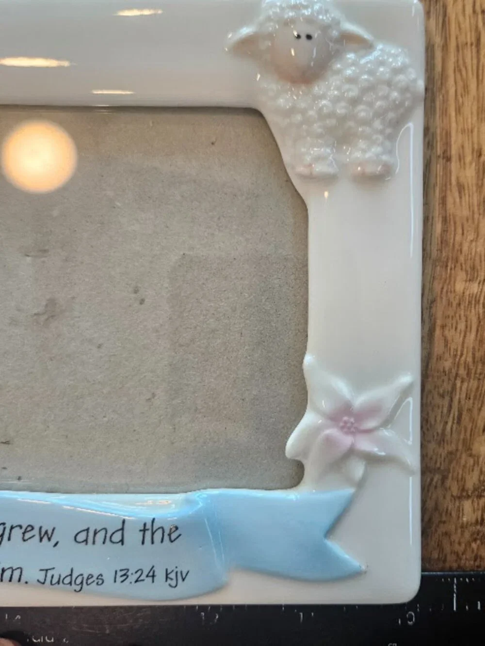 Russ Blessings Baby's Baptism Picture 4x6 Frame Blue Cross Lamb Judges 13:24